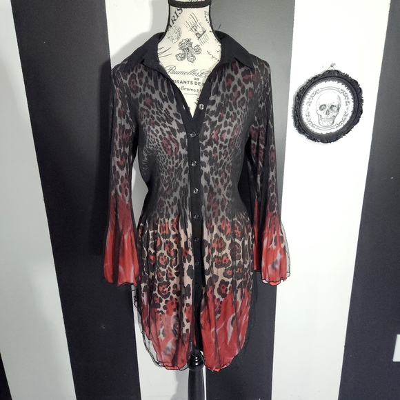 Red Leopard Mesh Top - Picture 3 of 9